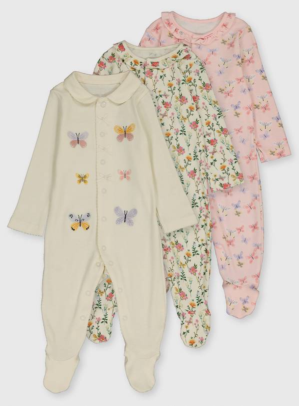 Buy Butterfly Floral Sleepsuits 3 Pack Newborn Sleepsuits and